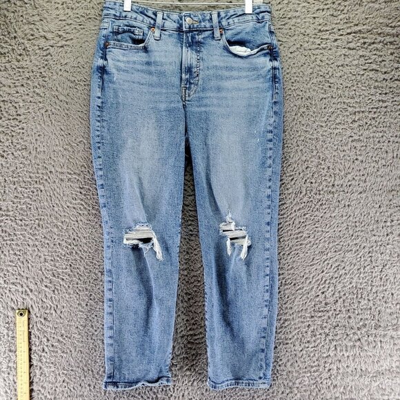 Old Navy Jeans Womens 10 Blue OG Straight High-Rise Distressed Denim - Picture 1 of 9